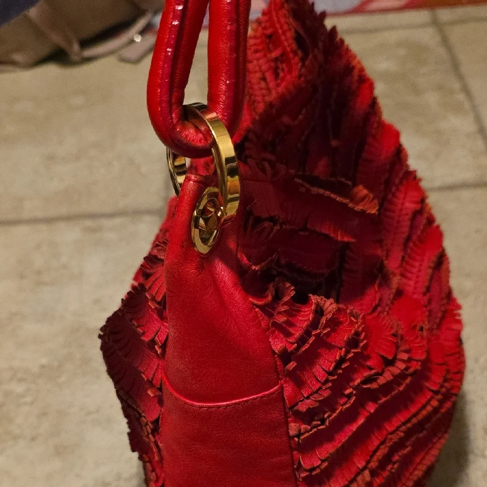 Jimmy Choo Red Hobo Bag With Python Snake Skin Handel With COA